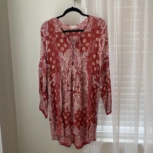 Rust Long Sleeve Patterned Dress